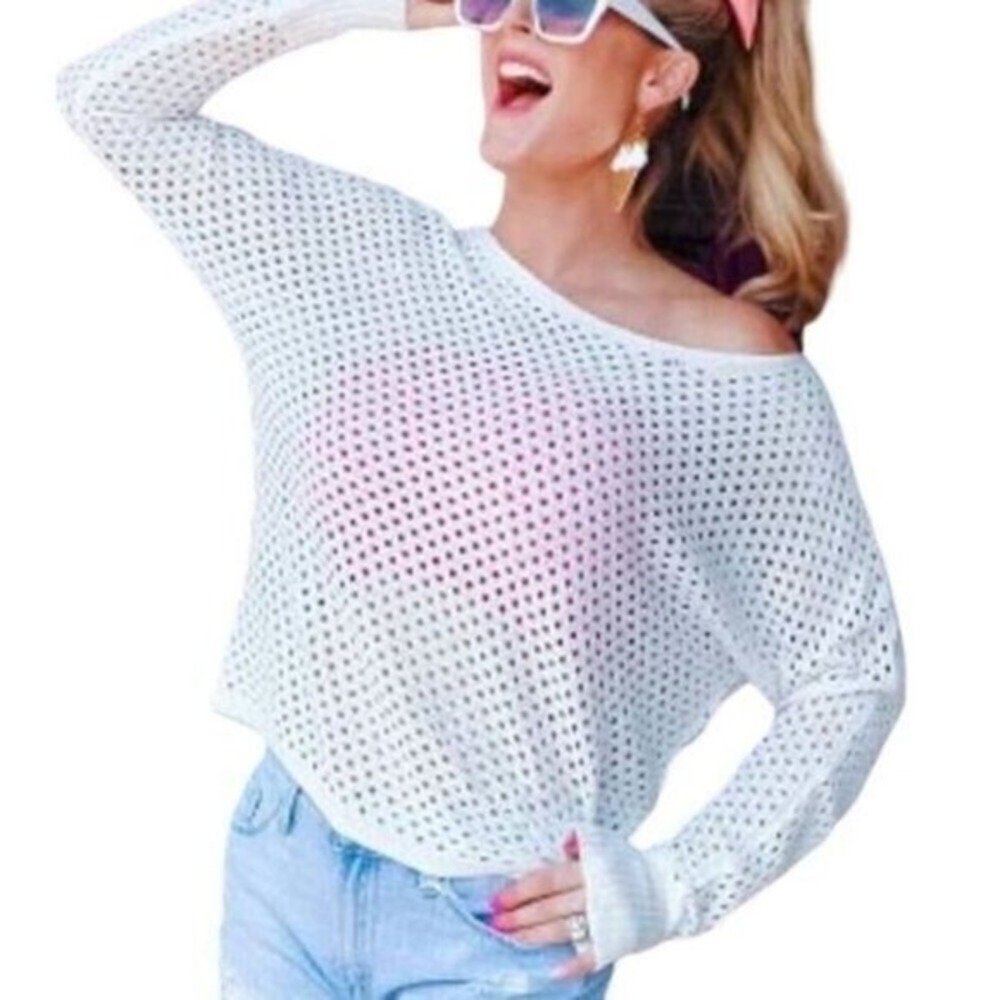 NWOT | White Eyelet Net Sweater | Women's | ee:some | Large |‎  SKU0083